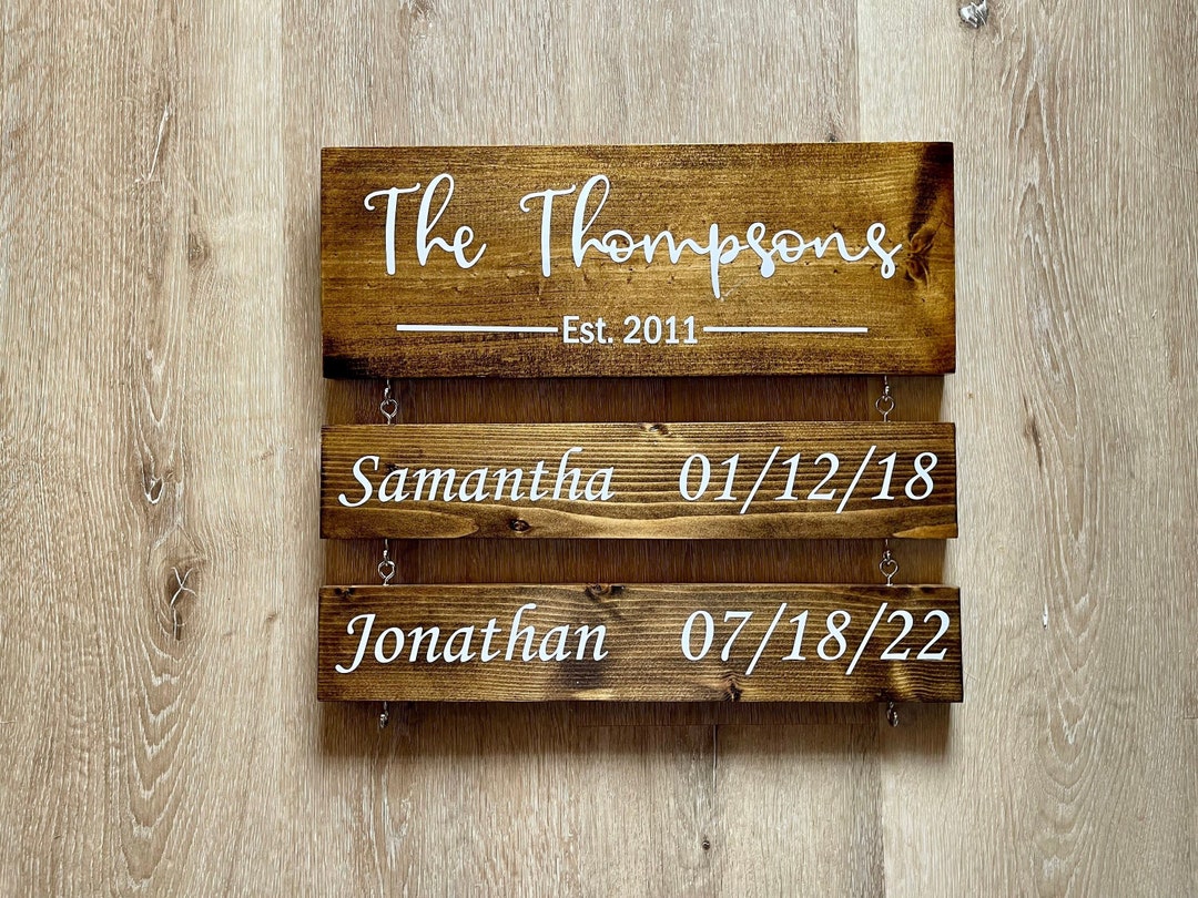 Personalized Family Name Sign, Custom Wood Established Sign With Kids ...