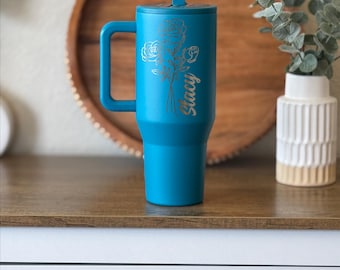 Personalized Hydrojug Tumbler with Birth Flower & Name | Custom Engraved Christmas Gift for Her | Laser Engraved Floral Cup