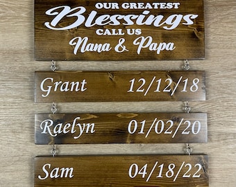 Personalized Nana Papa Grandchildren Name Sign: Custom Family Blessings Board