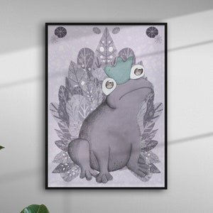 Cute Frog print at home art, fairy tale wall decor.