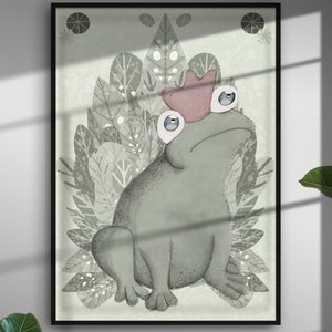 Cute Frog print at home art, fairy tale wall decor.