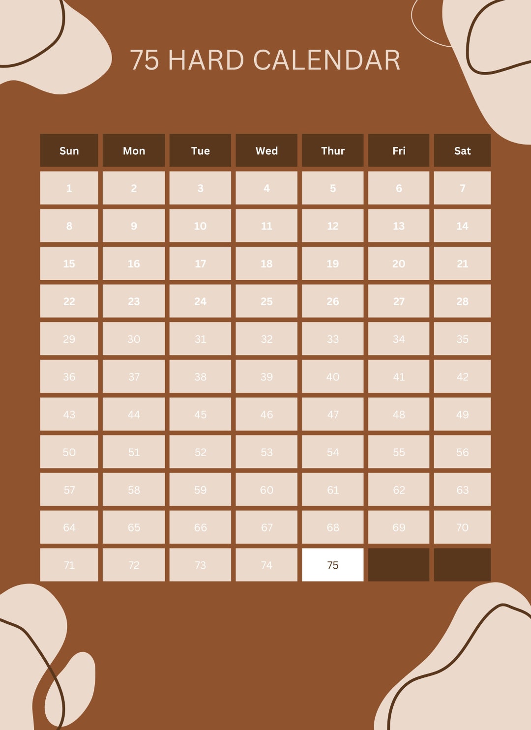 75 Hard Calendar Tracker Etsy 75 Hard Calendar Tracker Etsy