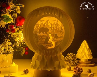 Bear Pop-Up Template, Globe Pop-Up SVG for Cricut Projects, 3D Papercut Light Box Sliceform, DIY Globe Night Light