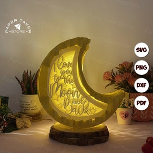 Plantilla emergente "Te amo hasta la luna y más allá", SVG emergente de luna para proyectos de Cricut, caja de luz de corte de papel 3D Sliceform, luz de noche de luna DIY