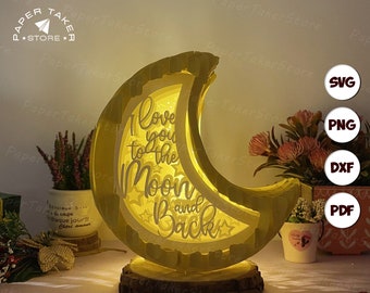 I Love You To The Moon And Back Pop-Up Template, Moon Pop-Up SVG for Cricut Projects, 3D Papercut Light Box Sliceform, DIY Moon Night Light