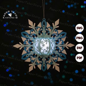 Modello di lanterna a forma di fiocco di neve in formato SVG, modello di carta 3D estiva, lanterna di carta per matrimonio, file di taglio SVG per lanterna di carta per Cricut 2