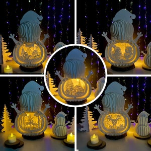 Pack de 5 Noël 1 modèle pop-up, bonhomme de neige pop-up SVG pour projets Cricut, découpe de papier 3D en forme de tranche de boîte à lumière, veilleuse bricolage bonhomme de neige