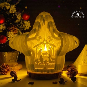 Modèle svg Noël crèche pop-up, étoile de Noël pop-up svg pour projets cricut, caisson lumineux découpé en papier, sphère pop-up DIY