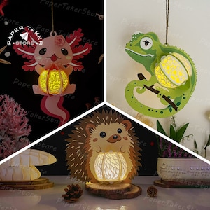 Pack 3 Laterne Tier svg vorlage, Tier 3d Papierschnitt, Tier Papierlaterne, Papierlaterne svg schnitt Datei für Cricut