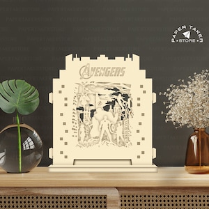 Modèle pop-up super héros, SVG pop-up pour projets Cricut, découpe de papier 3D en forme de tranche de boîte à lumière, veilleuse pop-up DIY