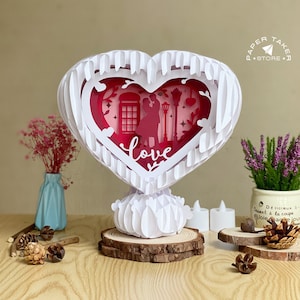 Plantilla emergente Love 5, SVG emergente de corazón para proyectos de Cricut, caja de luz 3D con forma de rebanada, luz nocturna de corazón DIY