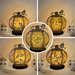 Confezione da 5 Halloween 2 Halloween Light Box SVG per progetti Cricut, modello SVG per luce notturna a forma di zucca di carta di Halloween