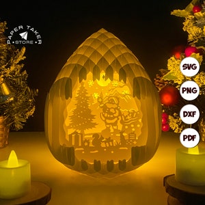 Modèle Père Noël pop-up, SVG pop-up gouttelettes pour projets Cricut, découpe de papier 3D en forme de tranche de boîte à lumière, veilleuse bricolage gouttelettes