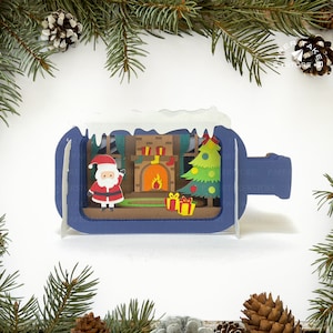 Modèle Noël 4 pop-up, bouteille pop-up SVG pour projets Cricut, forme de tranche de boîte à lumière papercut 3D, veilleuse bouteille bricolage