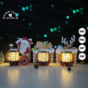 Modèle svg Noël train lanterne, papier découpé 3d train, Noël lanterne en papier, lanterne en papier svg coupe fichier pour cricut