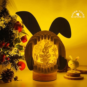 Modèle pop-up Pâques 2, Pâques pop-up SVG pour projets Cricut, découpe de papier 3D en forme de tranche de boîte à lumière, veilleuse de Pâques bricolage