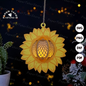 Lanterna di carta a forma di girasole, modello SVG, carta tagliata 3D estiva, lanterna di carta a forma di animale, file di taglio SVG per lanterna di carta per Cricut