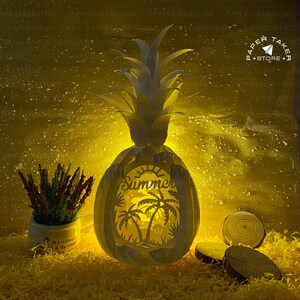 Modèle svg pop-up d'été, svg ananas d'été pour projets cricut, caisson lumineux découpé en papier, sphère pop-up DIY
