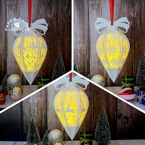 Confezione da 3 Natale 1 Lanterna Goccia SVG per progetti Cricut, Scatola luminosa 3D Papercut Sliceform, Luce notturna fai da te Lanterna Goccia