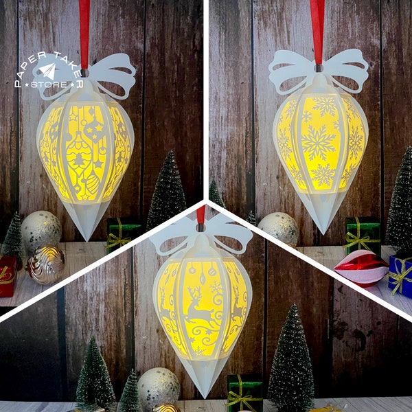 Pack 3 Christmas 1 Lantern Droplet SVG for Cricut Projects, 3D Papercut Light Box Sliceform, DIY Lantern Droplet Night Light