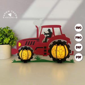 Plantilla de linterna de tractor SVG, corte de papel 3D de tractor, linterna de papel de tractor, archivo de corte SVG de linterna de papel para Cricut