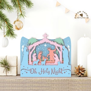 Kerststal pop-up svg-sjabloon, kerststal mini-vitrine pop-up svg voor cricut projecten, plakpapier gesneden lightbox, bol pop-up DIY