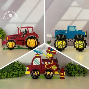 Pack 3 voiture lanterne SVG | Vidéo de montage incluse | Téléchargement numérique | Silhouette Cameo, conçue pour les machines de découpe, Cricut