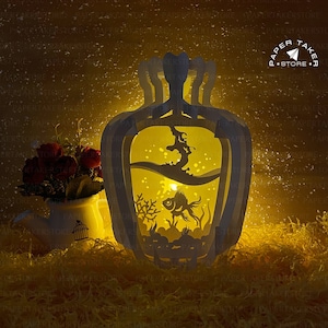 Aquarium Fisch Pop Up svg Vorlage, Aquarium Fish vase pop up svg für Cricut-Projekte, scrapform Papierschnitt Lightbox, Kugel Pop-up DIY