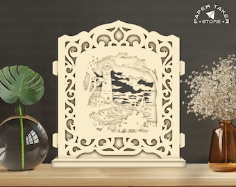 Lighthouse Pop-Up Template, Pop-Up SVG for Cricut Projects, 3D Papercut Light Box Sliceform, DIY Pop-Up Night Light