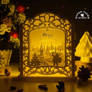 Plantilla emergente "Feliz Navidad 3", SVG emergente para proyectos de Cricut, caja de luz 3D con forma de rebanada, luz nocturna emergente DIY