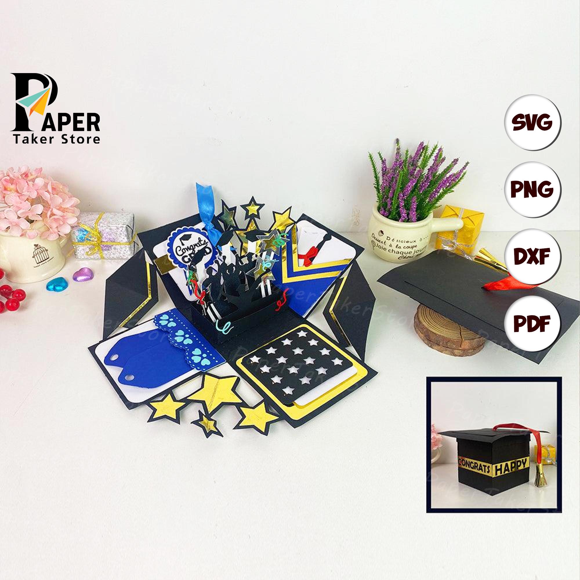 Graduation Explosion Graduation Explosion Box SVG Template: Photo Frame Gift (digital ...
