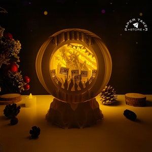 4th Of July Pop-Up Template, Globe Pop-Up SVG for Cricut Projects, 3D Papercut Light Box Sliceform, DIY Globe Night Light