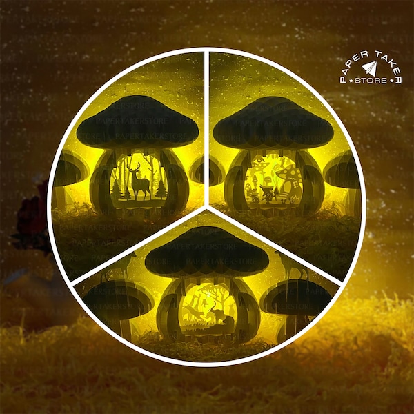 Pack 3 Animal pop up svg template, Animal mushroom pop up svg for cricut projects, sliceform paper cut lightbox, sphere pop up DIY