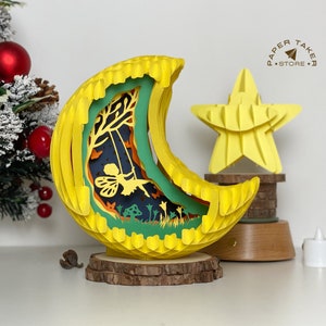 Modèle pop-up fée, lune pop-up SVG pour projets Cricut, forme de tranche de boîte à lumière papercut 3D, veilleuse lune bricolage