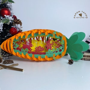 Modèle pop-up Pâques 2, SVG pop-up carotte pour projets Cricut, découpe de papier 3D en forme de tranche de boîte à lumière, veilleuse carotte bricolage