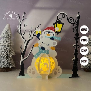 Lanterna Orso Polare Lanterna modello SVG, Animale 3D cartaceo tagliato, Lanterna di carta di Natale, file di taglio SVG per lanterna di carta per Cricut