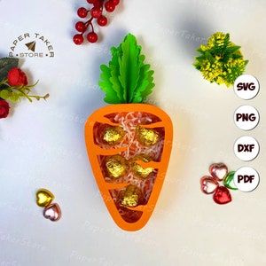 Boîte de bonbons carottes de Pâques SVG pour projets Cricut, 3D Papercut Light Box Sliceform, boîte de carottes bricolage veilleuse