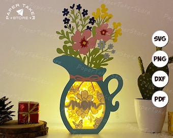 Mom Flower Vase Box Pop-up-Svg-Vorlage, Mom-Vase-Pop-up-Svg für Cricut-Projekte, Sliceform-Papierschnitt-Leuchtkasten, Kugel-Pop-up-DIY