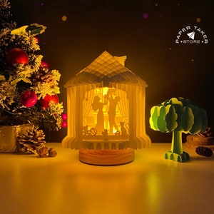 Modèle familial pop-up, maison pop-up SVG pour projets Cricut, découpe de papier 3D en forme de tranche de boîte à lumière, veilleuse de maison bricolage
