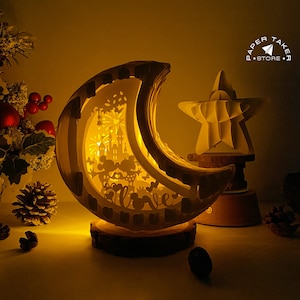 Plantilla emergente de ratón, SVG emergente de luna para proyectos de Cricut, caja de luz 3D con forma de rebanada, luz nocturna de luna DIY