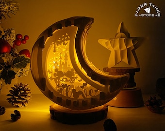 Mouse Pop-Up Template, Moon Pop-Up SVG for Cricut Projects, 3D Papercut Light Box Sliceform, DIY Moon Night Light