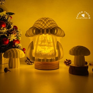 Modèle svg cerf pop-up, cerf champignon pop-up svg pour projets cricut, caisson lumineux découpé en papier, sphère pop-up bricolage