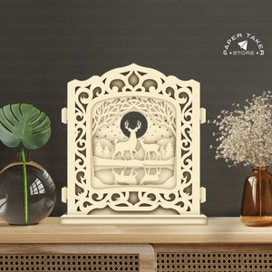 Modèle pop-up cerf 2, SVG pop-up pour projets Cricut, découpe de papier 3D en forme de tranche de boîte à lumière, veilleuse pop-up DIY