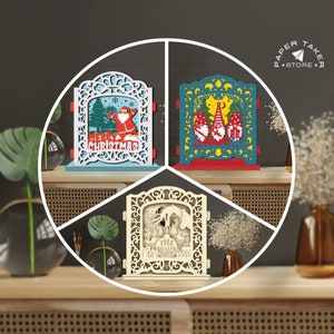 Paquete de 3 plantillas emergentes de Feliz Navidad, SVG emergente para proyectos de Cricut, caja de luz 3D con forma de rebanada, luz nocturna emergente DIY