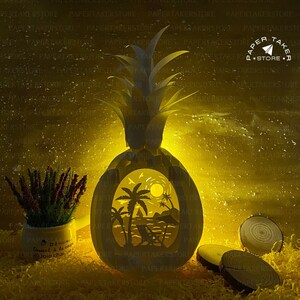 Modèle svg vacances pop-up, ananas vacances pop-up svg pour projets cricut, caisson lumineux découpé en papier, sphère pop-up bricolage