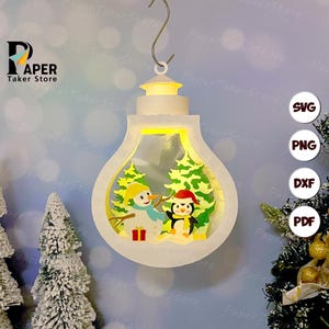 Weihnachten Pop-up Glühbirne svg Vorlage, 3D Papierschnitt, Weihnachtspapierlaterne, Papierlaterne svg schnitt Datei für Cricut, florales Teelichtdesign