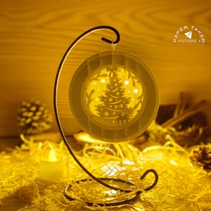 Plantilla SVG emergente de 4 adornos navideños, plantilla SVG emergente de adornos navideños para proyectos de Cricut, caja de luz de corte de papel Sliceform, esfera emergente DIY