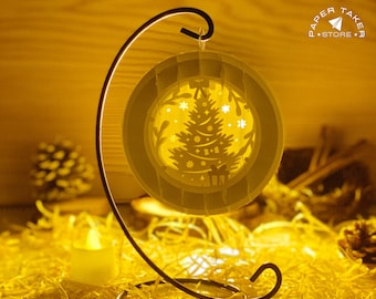 Christmas 4 pop up svg template, Christmas ornament pop up svg for cricut projects, sliceform paper cut lightbox, sphere pop up DIY