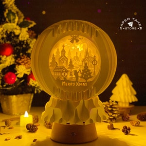 Christmas 3 Pop-Up Template, Globe Pop-Up SVG for Cricut Projects, 3D Papercut Light Box Sliceform, DIY Globe Night Light