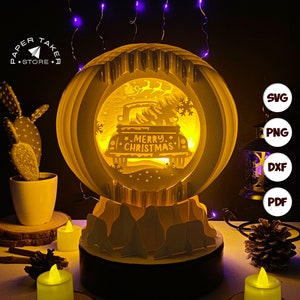 Christmas Truck Pop-Up Template, Globe Pop-Up SVG for Cricut Projects, 3D Papercut Light Box Sliceform, DIY Globe Night Light